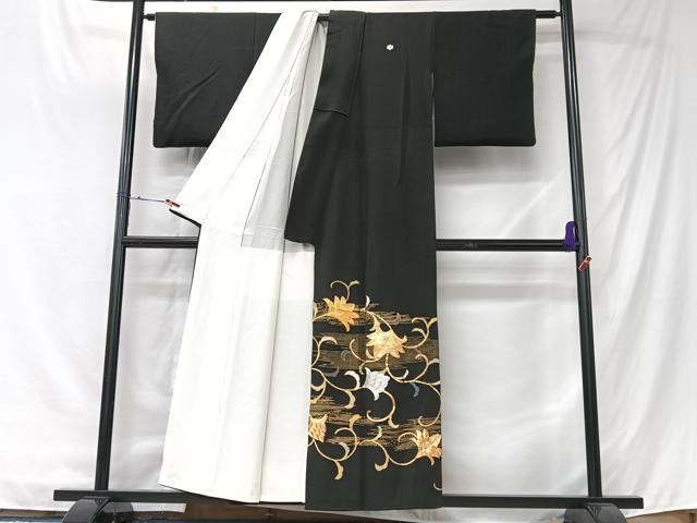 平和屋着物■豪華黒留袖　作家物　駒刺繍　花唐草文　金銀彩　正絹　逸品　CABK9686xe