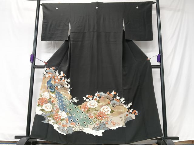 平和屋着物■豪華黒留袖　孔雀花文　金彩　正絹　逸品　CABK9688xe