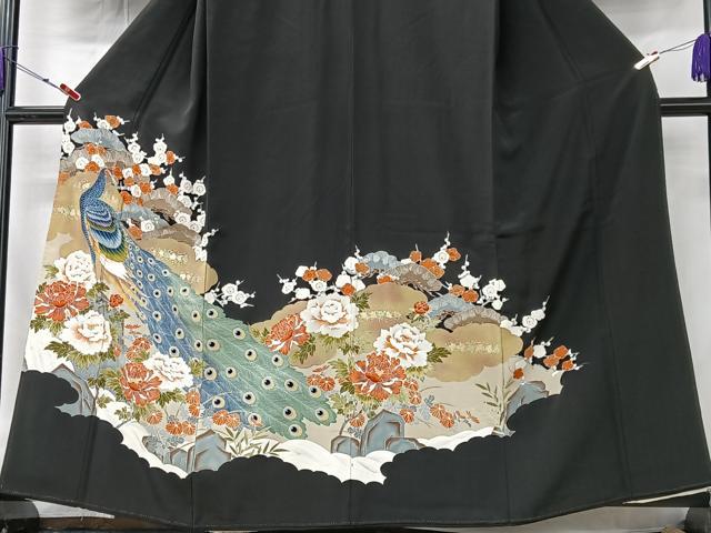 平和屋着物■豪華黒留袖　孔雀花文　金彩　正絹　逸品　CABK9688xe