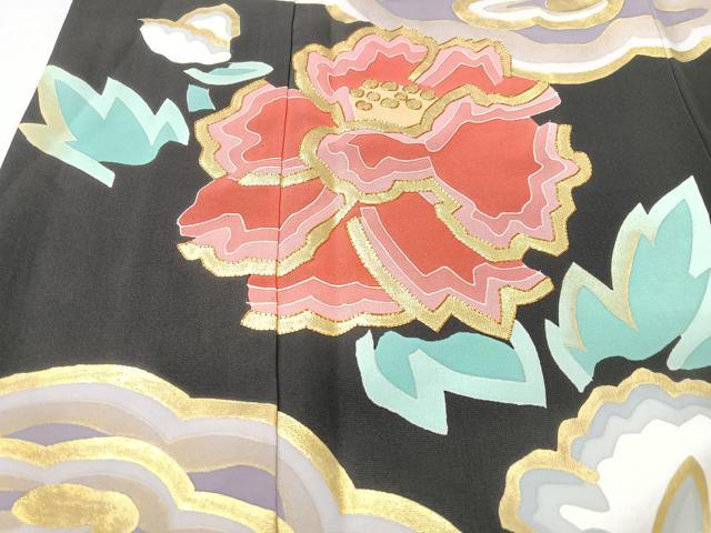平和屋着物■豪華黒留袖　駒刺繍　草花文　金彩　正絹　逸品　CABK9691xe