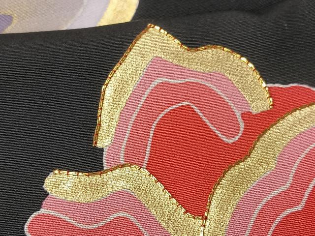 平和屋着物■豪華黒留袖　駒刺繍　草花文　金彩　正絹　逸品　CABK9691xe