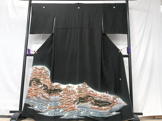 平和屋着物■豪華黒留袖　作家物　駒刺繍　風景松文　暈し染め　金彩　まるやま扱い　正絹　逸品　CABK9695xe