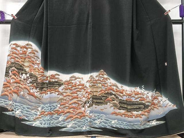 平和屋着物■豪華黒留袖　作家物　駒刺繍　風景松文　暈し染め　金彩　まるやま扱い　正絹　逸品　CABK9695xe