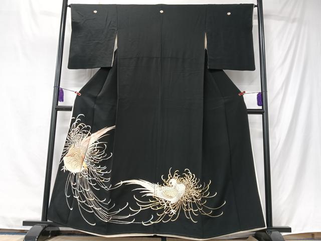 平和屋着物■豪華黒留袖　総刺繍　尾長鳥　金銀糸　正絹　逸品　CABK9696xe