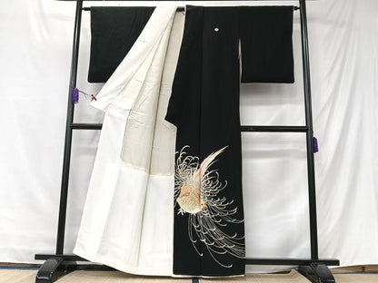 平和屋着物■豪華黒留袖　総刺繍　尾長鳥　金銀糸　正絹　逸品　CABK9696xe