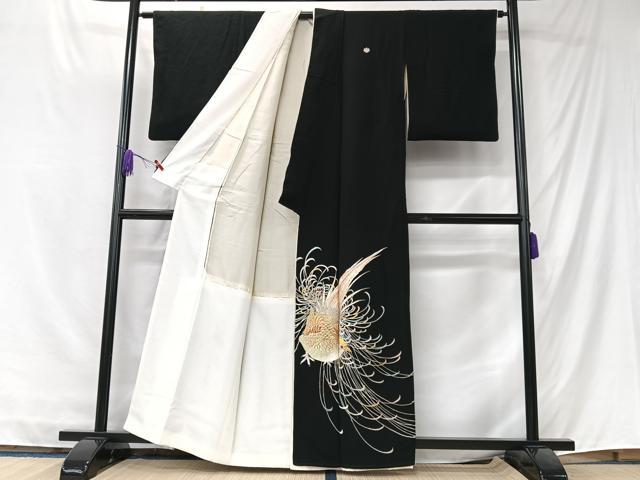 平和屋着物■豪華黒留袖　総刺繍　尾長鳥　金銀糸　正絹　逸品　CABK9696xe