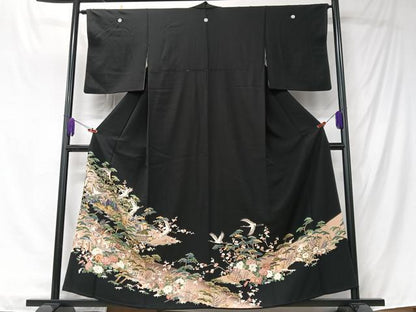 平和屋着物■豪華黒留袖　飛鶴風景文　正絹　逸品　CABK9697xe