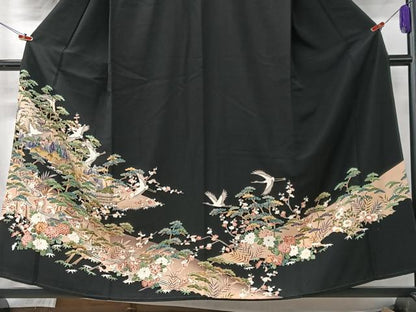 平和屋着物■豪華黒留袖　飛鶴風景文　正絹　逸品　CABK9697xe