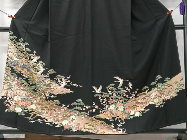 平和屋着物■豪華黒留袖　飛鶴風景文　正絹　逸品　CABK9697xe