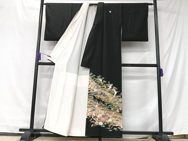 平和屋着物■豪華黒留袖　飛鶴風景文　正絹　逸品　CABK9697xe