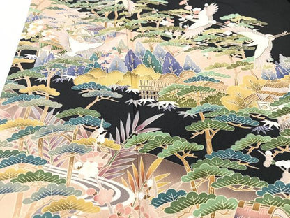 平和屋着物■豪華黒留袖　飛鶴風景文　正絹　逸品　CABK9697xe