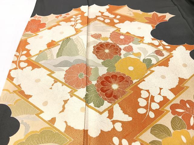 平和屋着物■豪華黒留袖　駒刺繍　松皮菱草花文　金彩　正絹　逸品　CABK9698xe