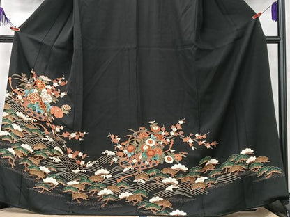 平和屋着物■豪華黒留袖　花篭　浜松文　金彩　正絹　逸品　CABK9699xe