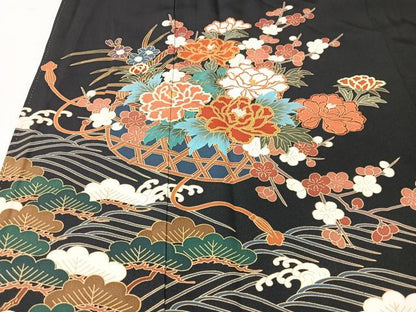 平和屋着物■豪華黒留袖　花篭　浜松文　金彩　正絹　逸品　CABK9699xe