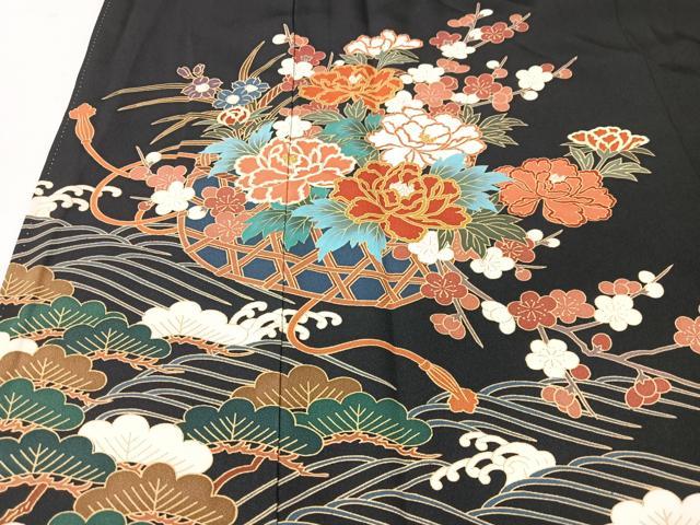平和屋着物■豪華黒留袖　花篭　浜松文　金彩　正絹　逸品　CABK9699xe