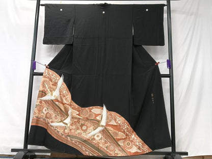 平和屋着物■豪華黒留袖　作家物　駒刺繍　飛鶴花唐草文　金彩　正絹　逸品　CABK9701xe