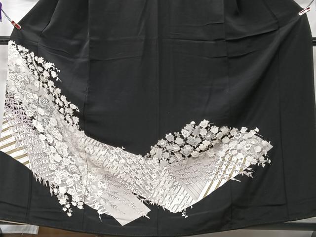 平和屋着物■豪華黒留袖　刺繍　枝垂れ花文　銀彩　正絹　逸品　CABK9702xe