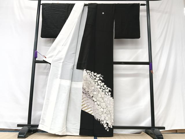 平和屋着物■豪華黒留袖　刺繍　枝垂れ花文　銀彩　正絹　逸品　CABK9702xe
