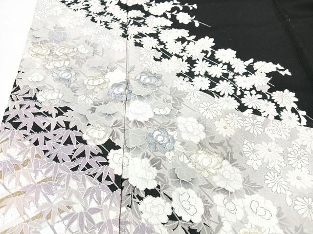 平和屋着物■豪華黒留袖　刺繍　枝垂れ花文　銀彩　正絹　逸品　CABK9702xe
