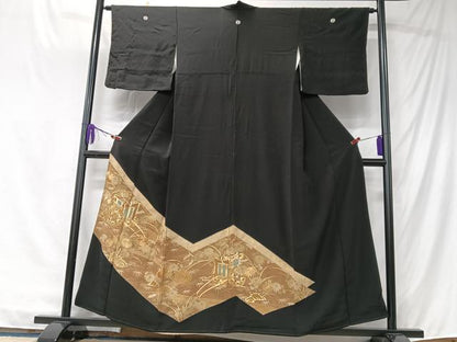 平和屋着物■豪華黒留袖　駒刺繍　御所車花文　金彩　正絹　逸品　CABK9703xe