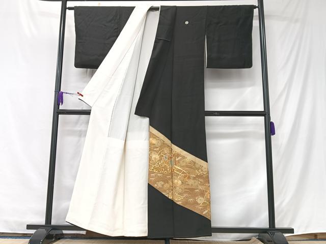 平和屋着物■豪華黒留袖　駒刺繍　御所車花文　金彩　正絹　逸品　CABK9703xe