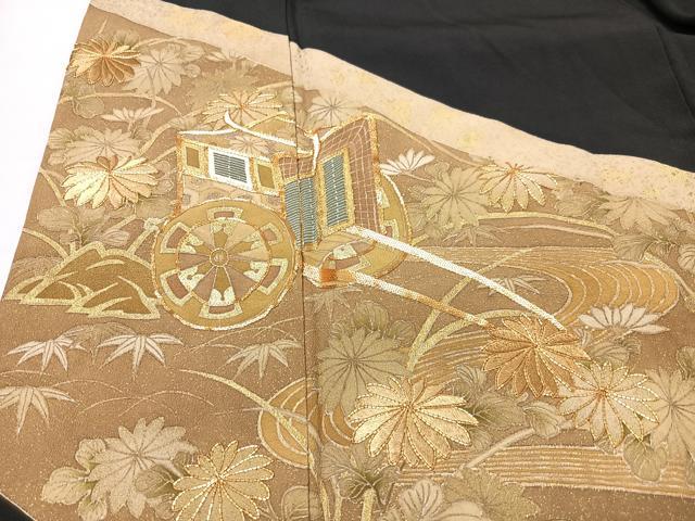 平和屋着物■豪華黒留袖　駒刺繍　御所車花文　金彩　正絹　逸品　CABK9703xe