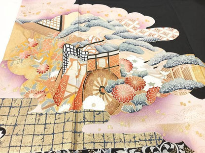 平和屋着物■豪華黒留袖　御所車花文　暈し染め　金彩　正絹　逸品　CABK9704xe