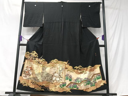 平和屋着物■松尾光琳　黒留袖　流水風景松文　金彩　正絹　逸品　CABK9705xe