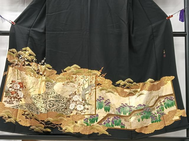平和屋着物■松尾光琳　黒留袖　流水風景松文　金彩　正絹　逸品　CABK9705xe