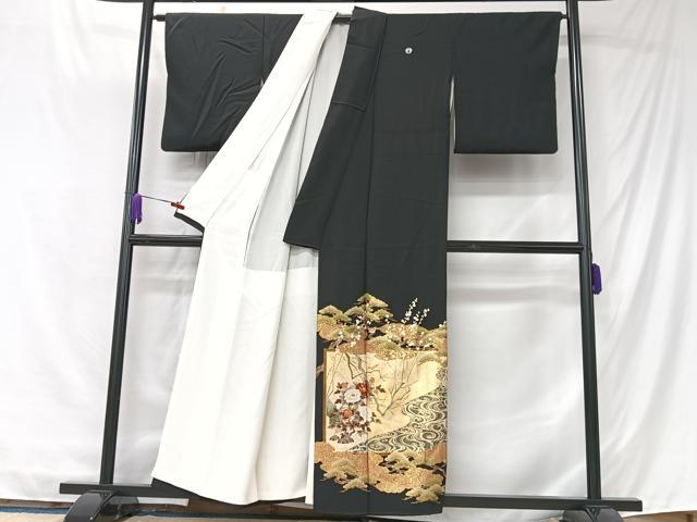 平和屋着物■松尾光琳　黒留袖　流水風景松文　金彩　正絹　逸品　CABK9705xe