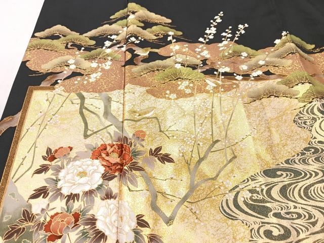 平和屋着物■松尾光琳　黒留袖　流水風景松文　金彩　正絹　逸品　CABK9705xe