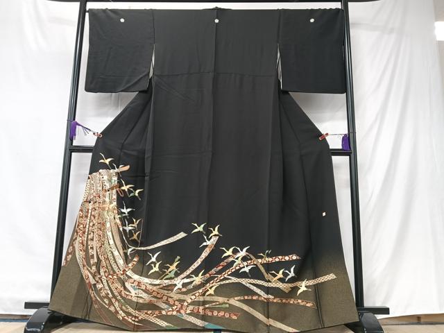 平和屋着物■豪華黒留袖　作家物　短冊飛鶴花文　暈し染め　金彩　正絹　逸品　CABK9706xe