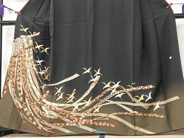 平和屋着物■豪華黒留袖　作家物　短冊飛鶴花文　暈し染め　金彩　正絹　逸品　CABK9706xe