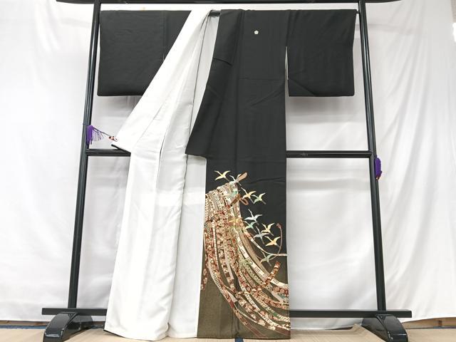 平和屋着物■豪華黒留袖　作家物　短冊飛鶴花文　暈し染め　金彩　正絹　逸品　CABK9706xe