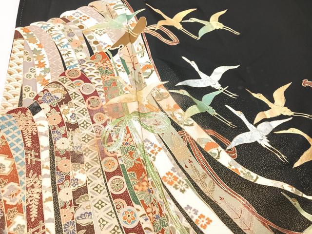 平和屋着物■豪華黒留袖　作家物　短冊飛鶴花文　暈し染め　金彩　正絹　逸品　CABK9706xe