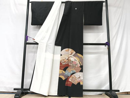 平和屋着物■豪華黒留袖　刺繍　地紙花鳥文　金彩　正絹　逸品　CABK9707xe