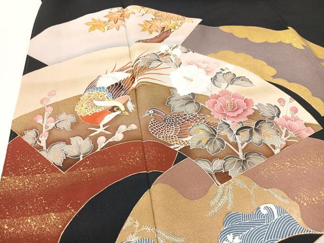 平和屋着物■豪華黒留袖　刺繍　地紙花鳥文　金彩　正絹　逸品　CABK9707xe