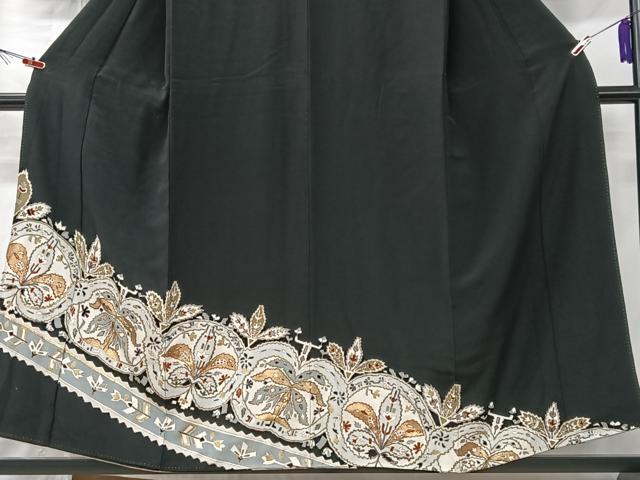 平和屋着物■豪華黒留袖　駒刺繍　更紗花文　金彩　正絹　逸品　CABK9708xe