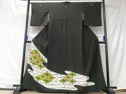 平和屋着物■中国三大刺繍　相良刺繍　黒留袖　双鶴菱文　正絹　逸品　CABK9710xe
