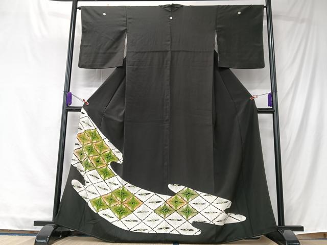 平和屋着物■中国三大刺繍　相良刺繍　黒留袖　双鶴菱文　正絹　逸品　CABK9710xe