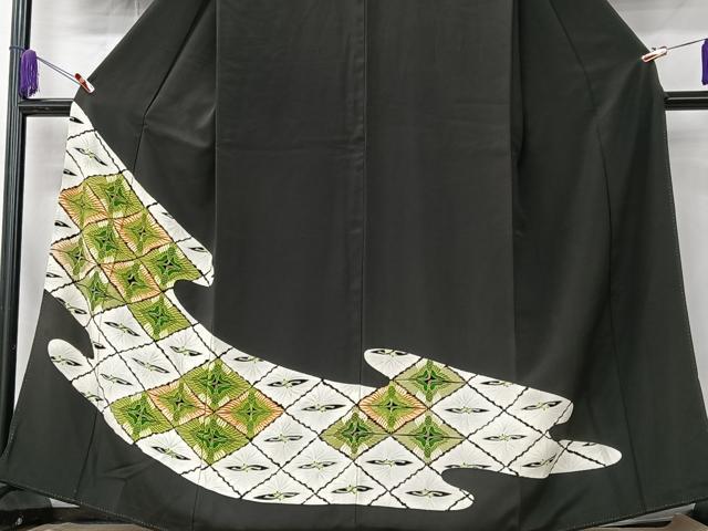 平和屋着物■中国三大刺繍　相良刺繍　黒留袖　双鶴菱文　正絹　逸品　CABK9710xe