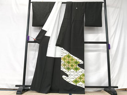 平和屋着物■中国三大刺繍　相良刺繍　黒留袖　双鶴菱文　正絹　逸品　CABK9710xe