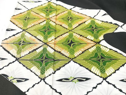 平和屋着物■中国三大刺繍　相良刺繍　黒留袖　双鶴菱文　正絹　逸品　CABK9710xe