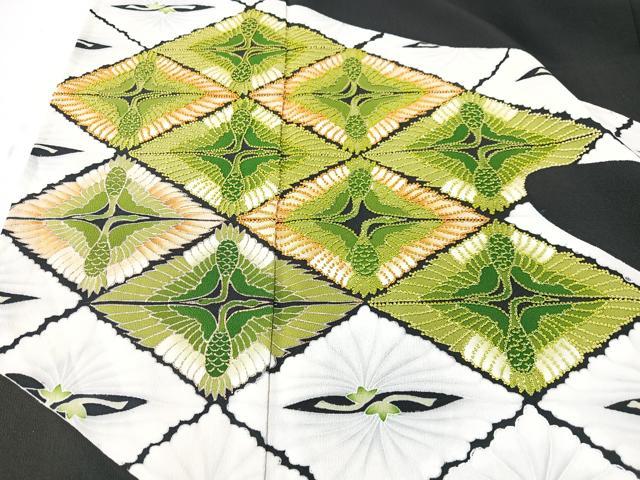 平和屋着物■中国三大刺繍　相良刺繍　黒留袖　双鶴菱文　正絹　逸品　CABK9710xe