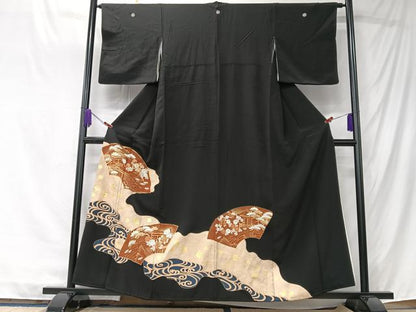 平和屋着物■豪華黒留袖　駒刺繍　地紙風景花文　金彩　正絹　逸品　CABK9711xe