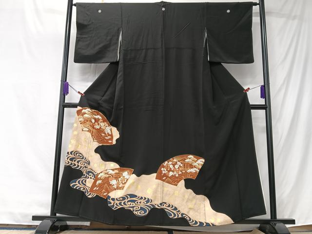 平和屋着物■豪華黒留袖　駒刺繍　地紙風景花文　金彩　正絹　逸品　CABK9711xe