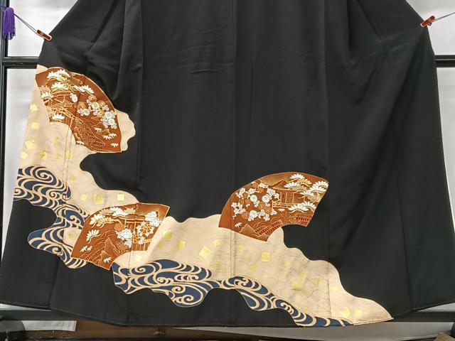 平和屋着物■豪華黒留袖　駒刺繍　地紙風景花文　金彩　正絹　逸品　CABK9711xe