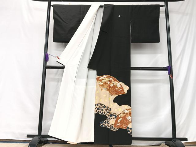 平和屋着物■豪華黒留袖　駒刺繍　地紙風景花文　金彩　正絹　逸品　CABK9711xe