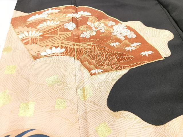 平和屋着物■豪華黒留袖　駒刺繍　地紙風景花文　金彩　正絹　逸品　CABK9711xe