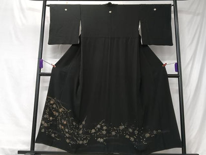 平和屋着物■中国三大刺繍　相良刺繍　黒留袖　枝花文　金彩　正絹　逸品　CABK9712xe